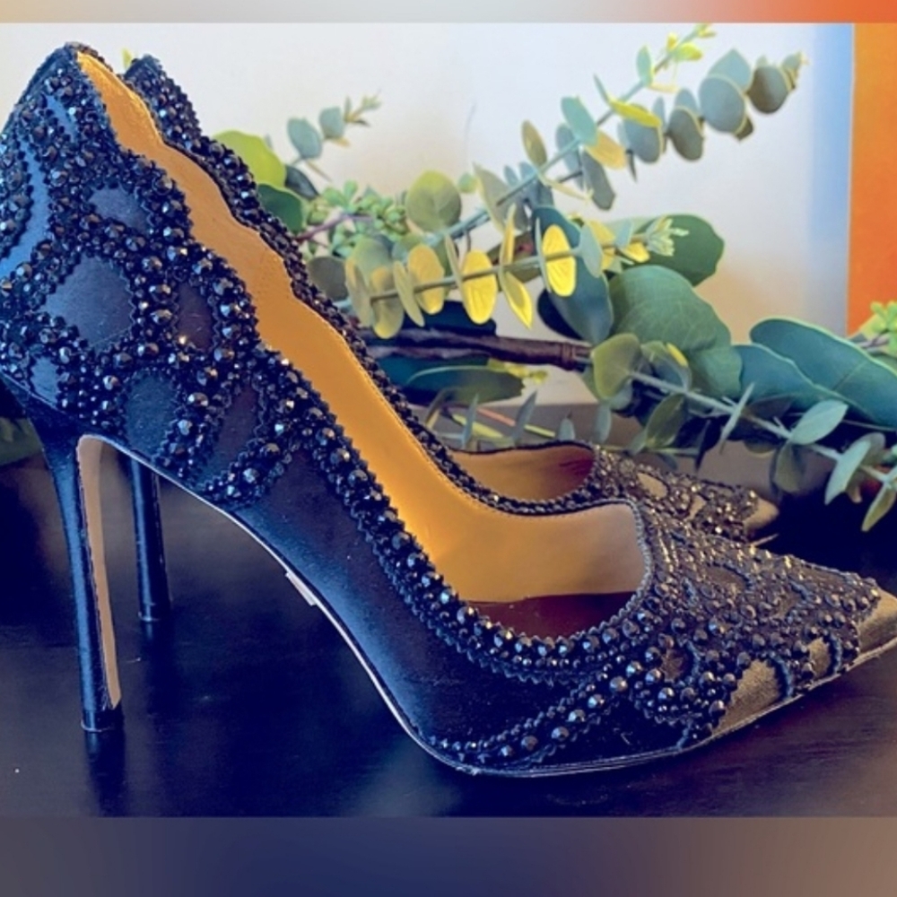 Badgley Mischka Black Beaded Heels